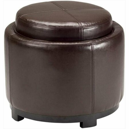 SAFAVIEH Chelsea Round Tray Leather Storage Ottoman - Brown HUD8232A